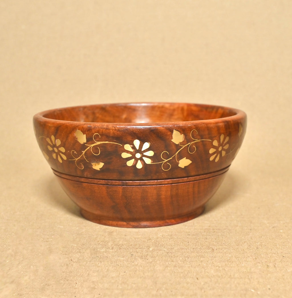 Handcrafted Wooden Bowl – Premium Floral Inlay Serving Bowl