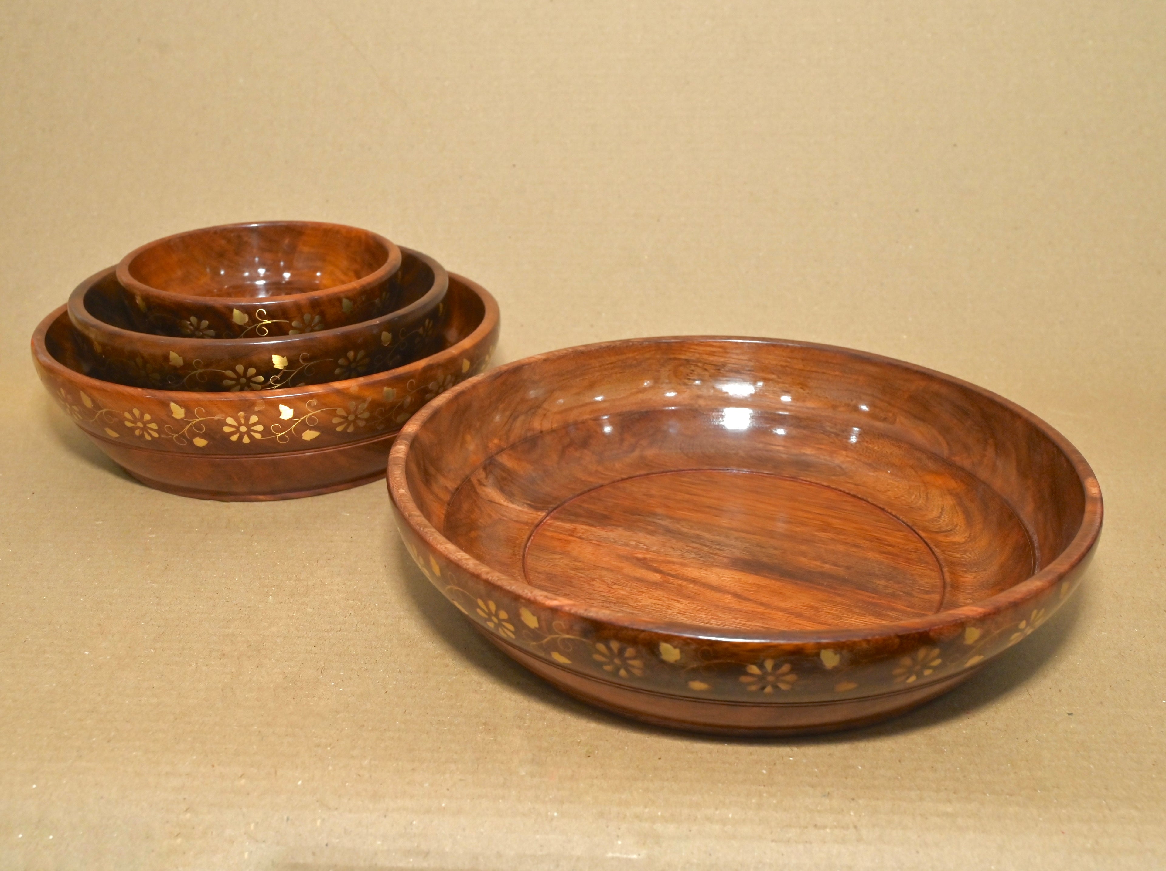 Handcrafted Wooden Bowl – Premium Floral Inlay Serving Bowl