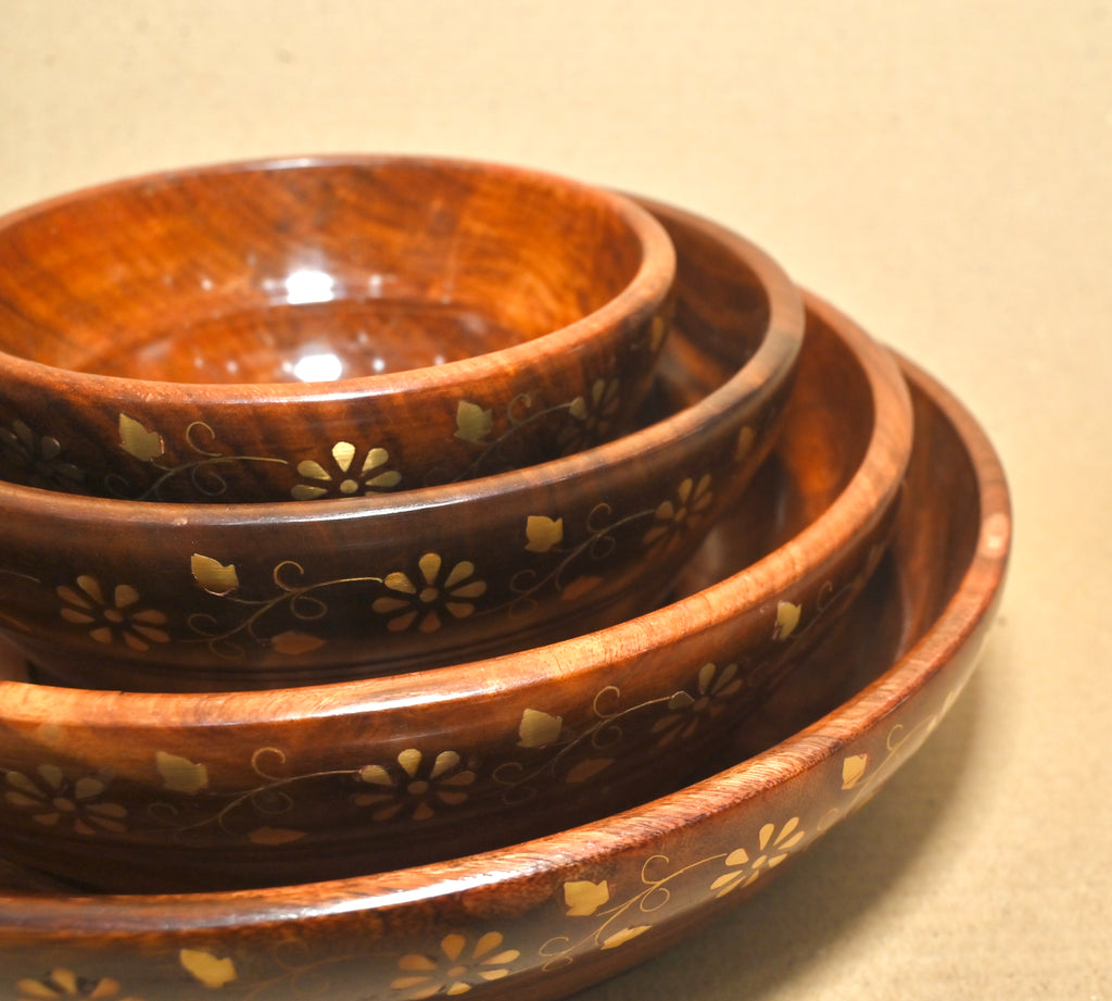 Handcrafted Wooden Bowl – Premium Floral Inlay Serving Bowl